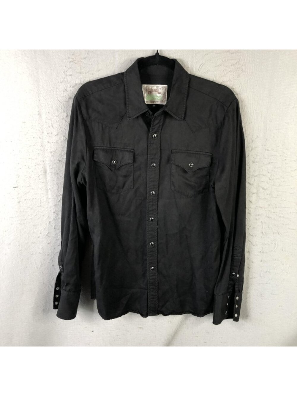 H Bar C Shirt Mens Medium Black Twill Western Snap Long Sleeve Cowboy Ranchwear